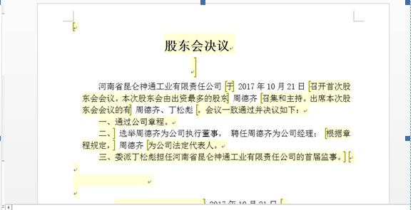 鄭州高新區(qū)申請集團公司注冊流程章程預(yù)覽